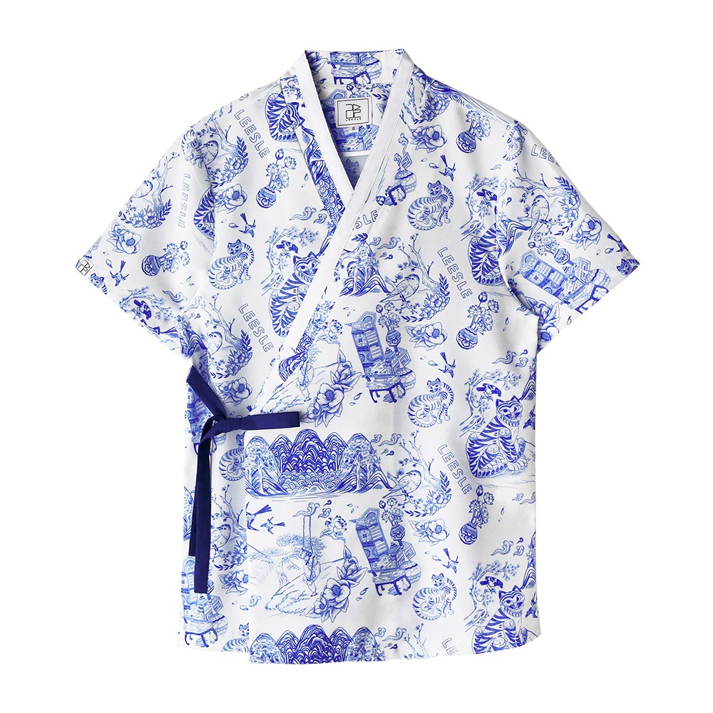 민화트왈 반팔 셔츠 [블루] 유재석 착용한복셔츠 한복저고리 한복상의