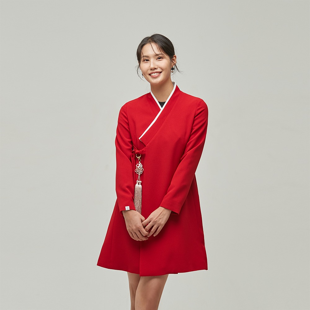여성 두루마기 재킷 [레드] 배우 김가연 착용 한복로브 한복코트 한복두루마기